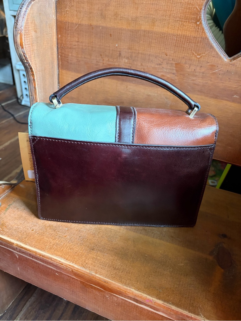 Patricia Nash Brown & Mint Leather Colorblock Top-Handle Crossbody - Picture 3 of 6